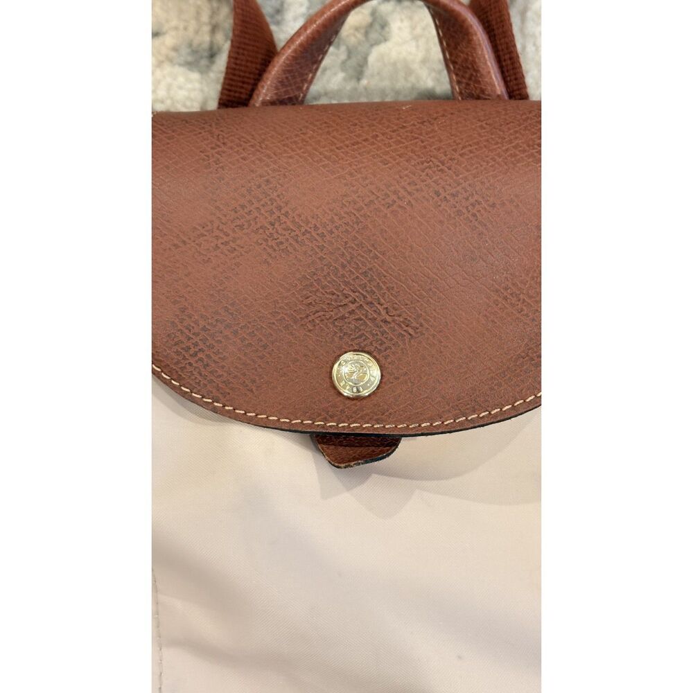 Longchamp Le Pliage Nylon Canvas Backpack Black Authentic Tan Beige - Picture 5 of 10